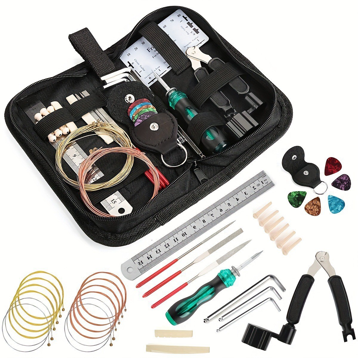 Musical Instrument Repair - ชุดเครื่องมือซ่อมกีตาร์ 1 ชุด, ชุดเครื่องมือกีตาร์ใหม่, เครื่องมือบำรุงรักษาและดูแลกีตาร์, ชุดดูแลกีตาร์,