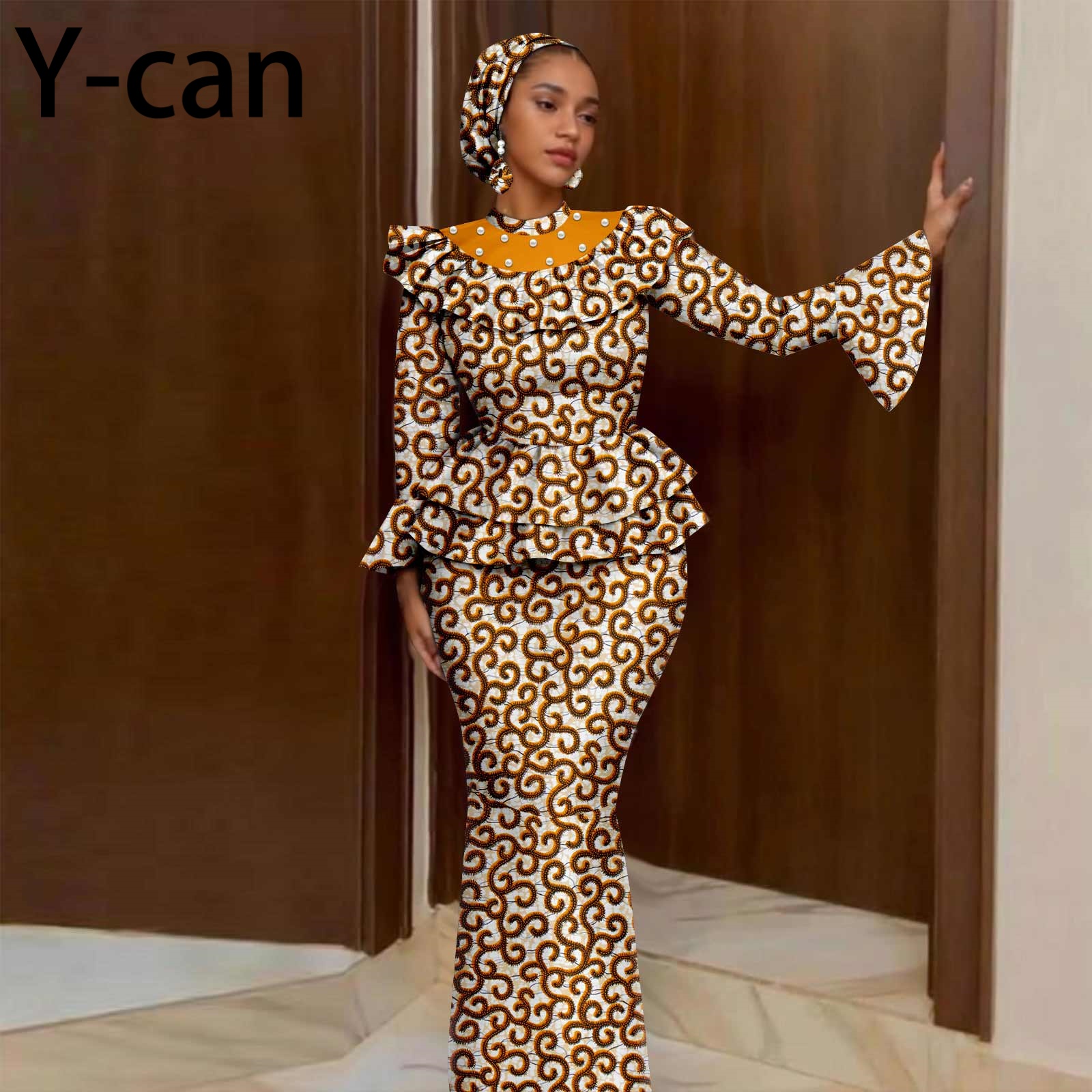 Musical Instrument Africa - ชุดแอฟริกันสําหรับผู้หญิงหรูหรา Horn Sleeve Top Mermaid กระโปรง