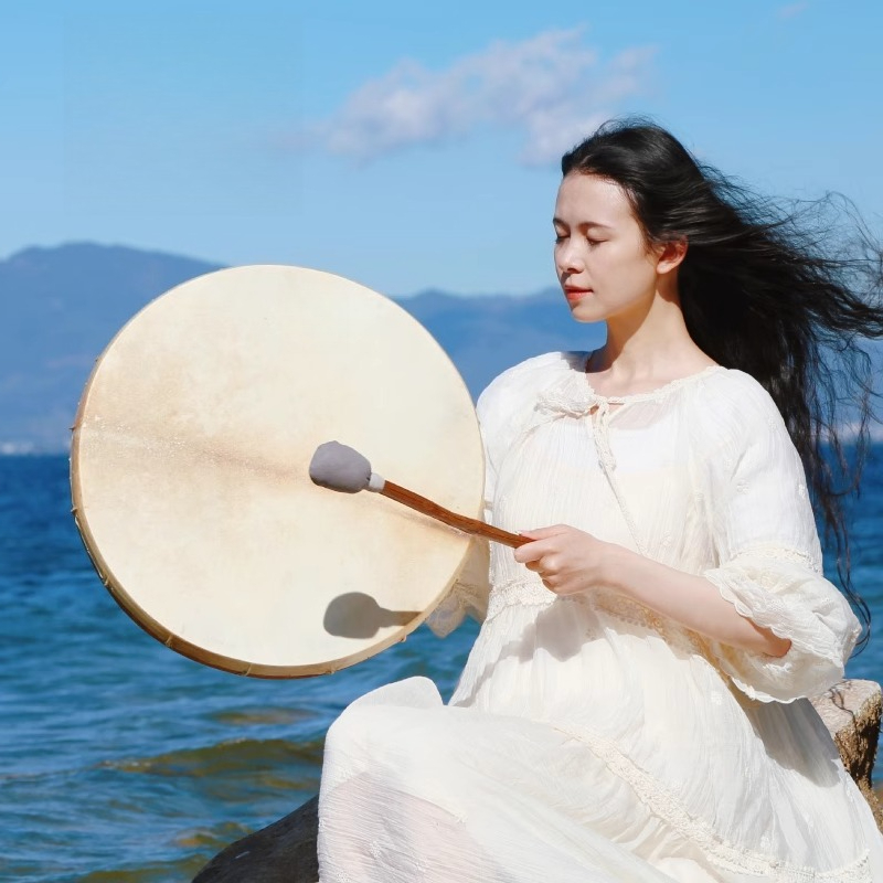Musical Instrument Of India - กลองวงกลมชาแมนิก กลองหนังแกะสำหรับทำสมาธิ กลองสำหรับผู้ใหญ่จากอินเดีย กลองบำบัดด้วยเสียง กลองเบสแบบมือ เครื่องดนตรีประเภทตี
