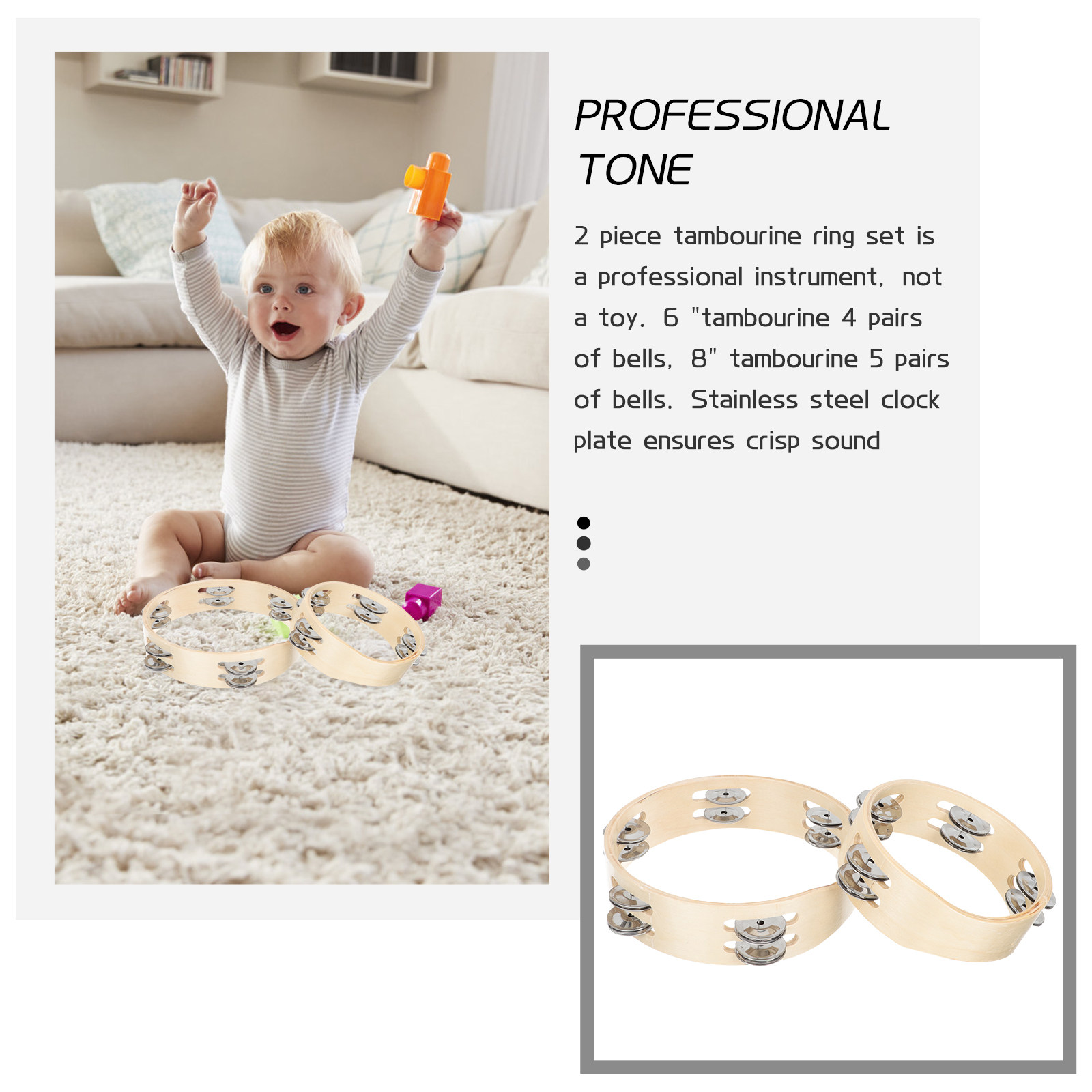 แทมบูรีนแบบถือมือ 2 ชิ้น ทนทาน - Musical Instrument Family บทวิจารณ์และราคา